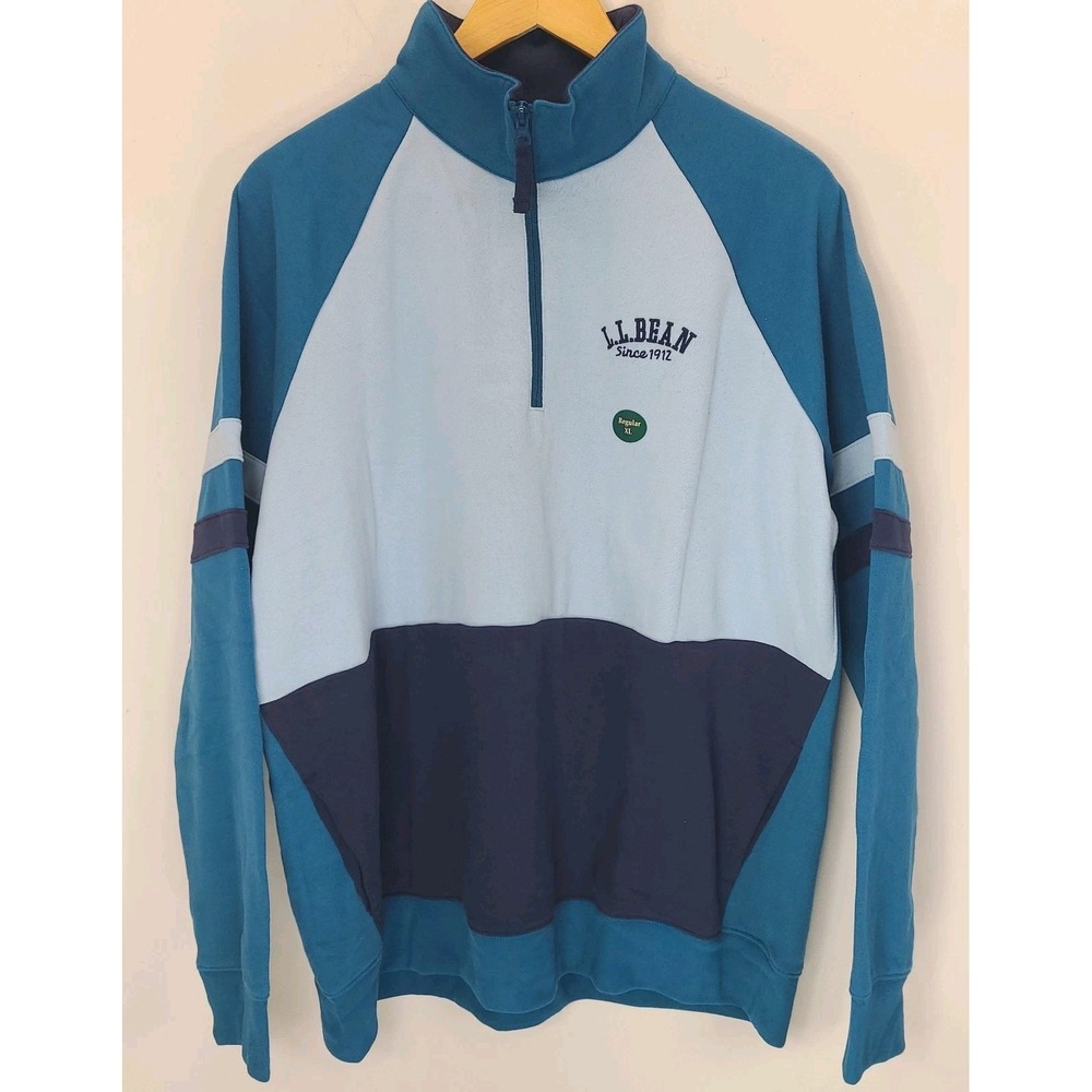 NWT LL Bean Quarter Zip Womens XL Pullover Colorblock Baby Blue Navy Sweatshirt - Picture 2 of 7